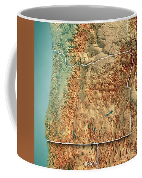 Oregon Coffee Mug featuring the digital art Oregon State USA 3D Render Topographic Map Border by Frank Ramspott