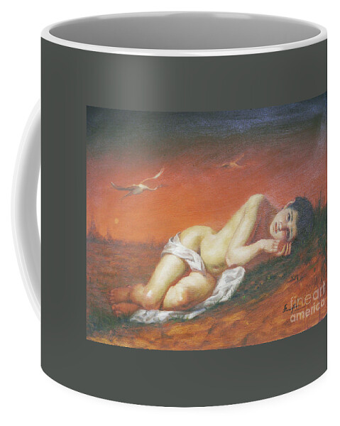 Original Coffee Mug featuring the painting ORIGINAL CLASSIC OIL PAINTING Red-crowned Crane ON LINEN #16-2-5-46 by Hongtao Huang