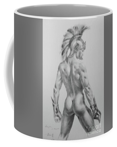 Original Art Coffee Mug featuring the drawing Original Drawing Sketch Charcoal Chalk Male Nude Gay Interst Man Art Pencil On Paper -0040 by Hongtao Huang