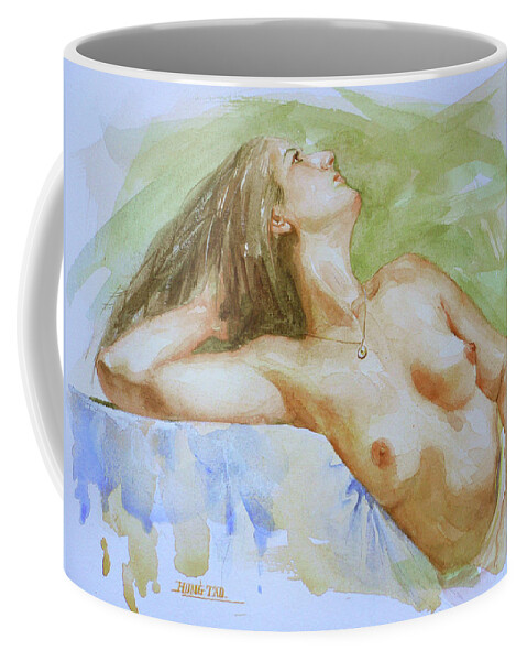 Original Art Coffee Mug featuring the painting Original Female Nude Sexy Nude On Paper #16-5-3 by Hongtao Huang