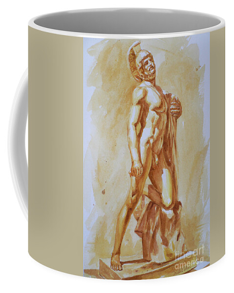 Original Art Coffee Mug featuring the painting Original Watercolor Painting Art Male Nude Men Sculpture On Paper #12-25-01 by Hongtao Huang