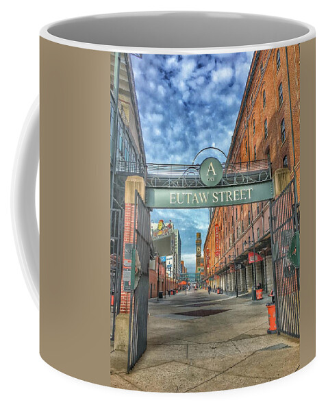 Oriole Park Coffee Mug featuring the photograph Oriole Park at Camden Yards - Eutaw Street Gate by Marianna Mills