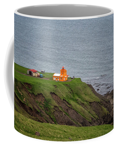 Iceland Coffee Mug featuring the photograph Orange Lighthouse by Tom Singleton
