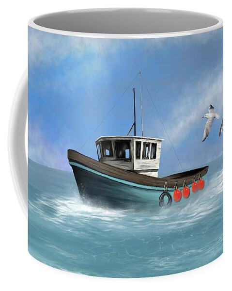“fishing Boat Osprey” Coffee Mug featuring the digital art Osprey by Mark Taylor