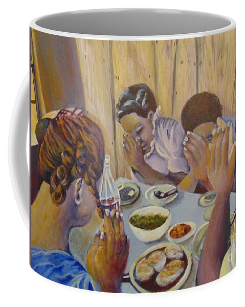 Prayer Coffee Mug featuring the painting Our Daily Bread by Saundra Johnson