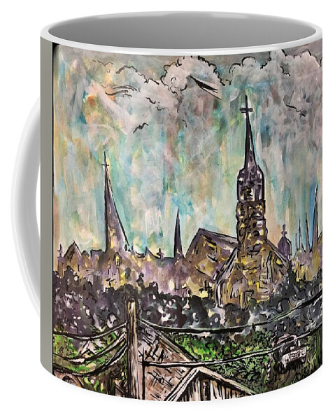 Cityscape Coffee Mug featuring the mixed media Our Lady of the Lake University in the Distance by Angela Weddle