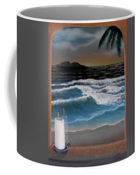Ocean Coffee Mug featuring the painting Out My Window-Ocean Sunset by Sheri Keith