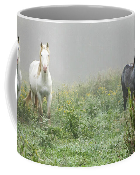 Wild Horses Coffee Mug featuring the photograph Out of the Mist, 2 by Holly Ross