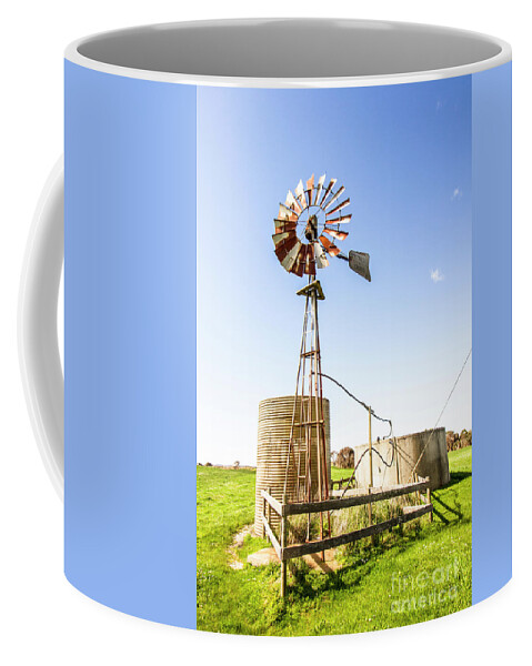Rural Coffee Mug featuring the photograph Outback Australian farm mill by Jorgo Photography