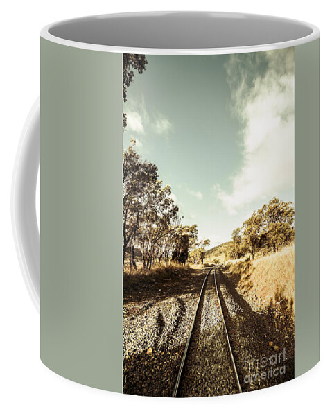 Railway Coffee Mug featuring the photograph Outback country railway tracks by Jorgo Photography