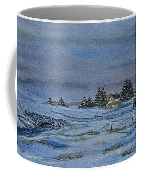Winter Scene Paintings Coffee Mug featuring the painting Over The Bridge And Through The Snow by Charlotte Blanchard