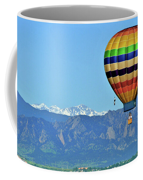 Hot Air Balloon Coffee Mug featuring the photograph Over The Flatirons by Scott Mahon