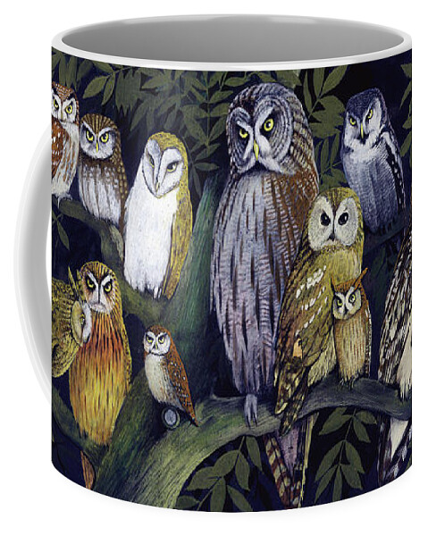 Owls Coffee Mug featuring the painting Owls by English School