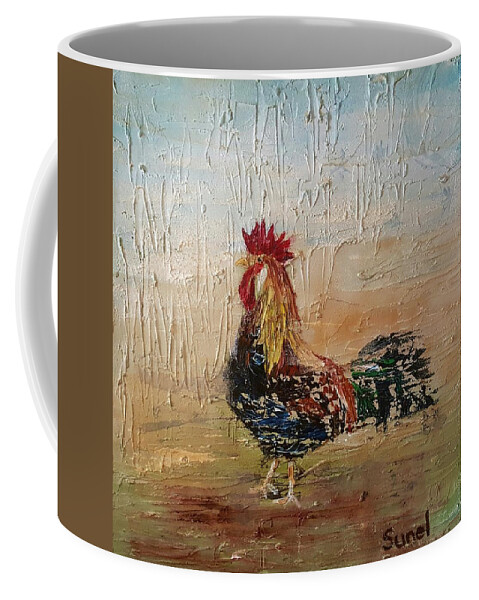 Chicken Coffee Mug featuring the painting Owning the farmyard by Sunel De Lange