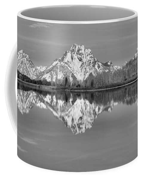 Oxbow Coffee Mug featuring the photograph Oxbow Bend Panorama Black And White by Adam Jewell