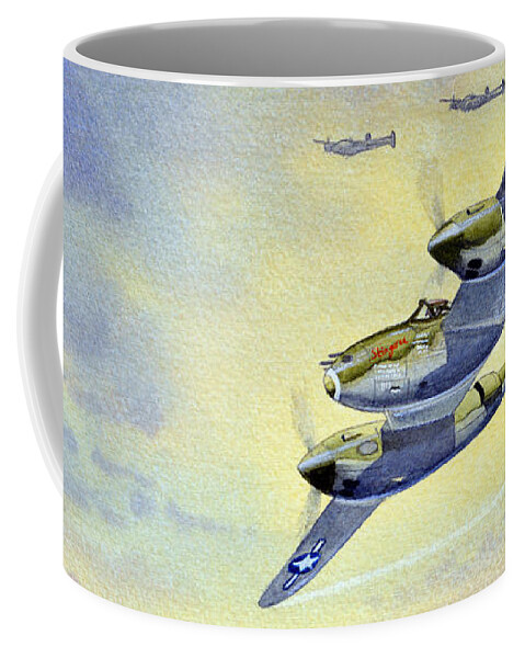 P-38 Lightning Aircraft Paintings Coffee Mug featuring the painting P-38 Lightning Aircraft by Bill Holkham