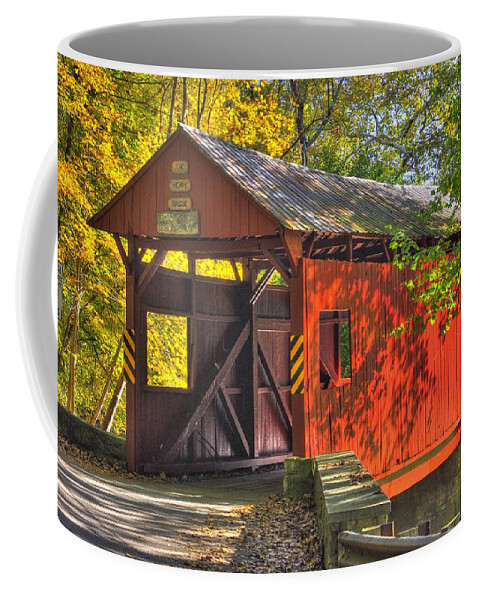 Henry Covered Bridge Coffee Mug featuring the photograph PA Country Roads - Henry Covered Bridge Over Mingo Creek No. 3A - Autumn Washington County by Michael Mazaika