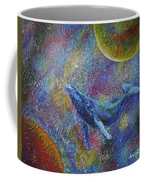 Whale In Space Coffee Mug featuring the painting Pacific Whale in Space by Amelie Simmons