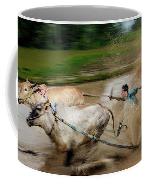 Animal Coffee Mug featuring the photograph Pacu Jawi Bull Race festival by Pradeep Raja Prints