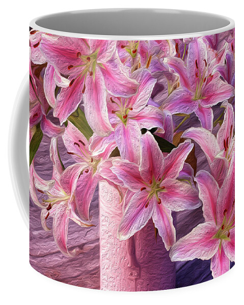 Lilies Coffee Mug featuring the photograph Painted Pink Lilies by Vanessa Thomas