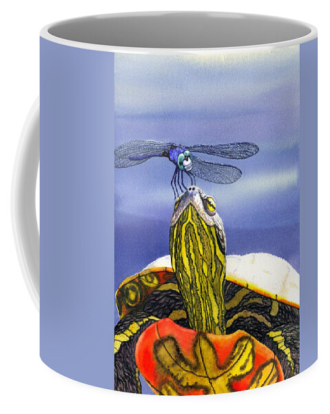 Turtle Coffee Mug featuring the painting Painted Turtle and Dragonfly by Catherine G McElroy