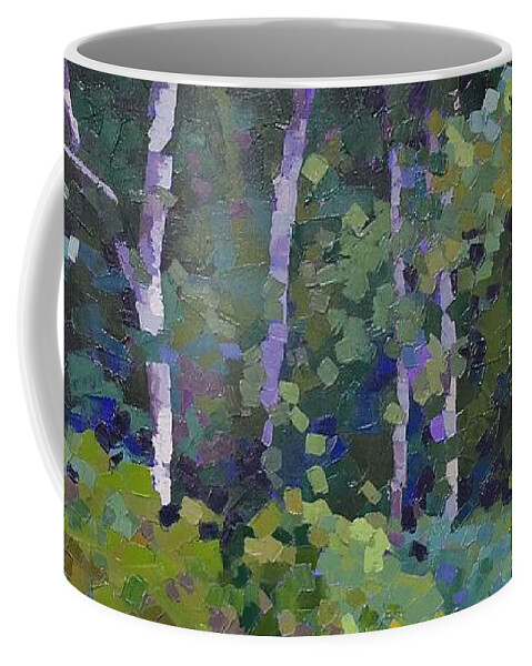 Abstract Landscape Coffee Mug featuring the painting Painting Pixie Forest by Chris Hobel