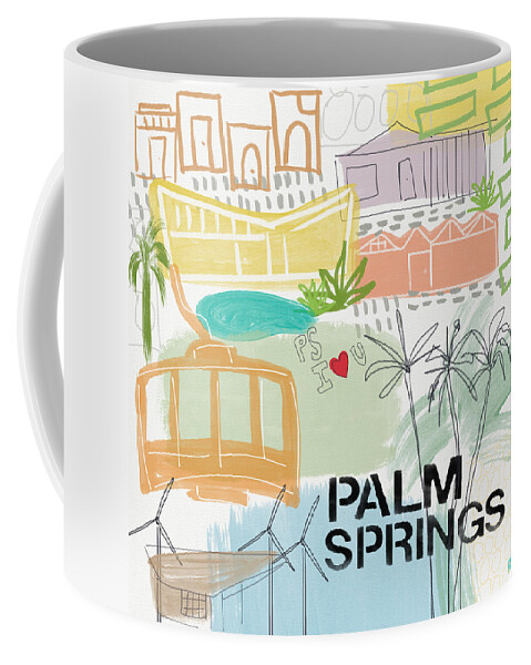 Palm Springs California Coffee Mug featuring the painting Palm Springs Cityscape- Art by Linda Woods by Linda Woods