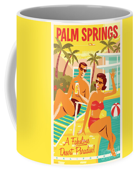 Travel Poster Coffee Mug featuring the digital art Palm Springs Poster - Retro Travel by Jim Zahniser