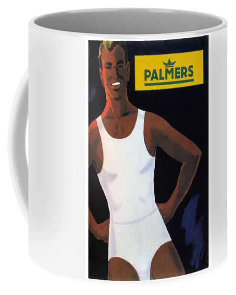 Palmers Coffee Mug featuring the mixed media Palmers - Men's Vests and Briefs - Vintage Advertising Poster by Studio Grafiikka