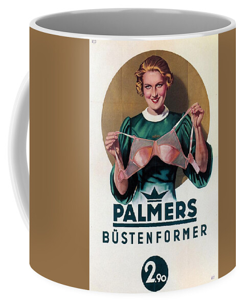 Palmers Coffee Mug featuring the mixed media Palmers - Vintage Germany Hosiery Advertising Poster by Studio Grafiikka
