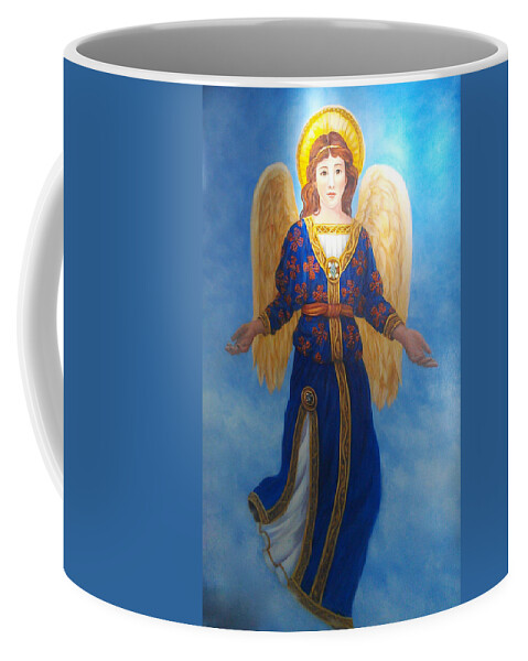 Religious Coffee Mug featuring the painting Pam's Angel by Lynne Pittard