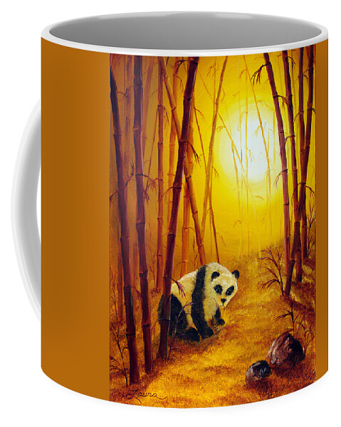 Zen Coffee Mug featuring the painting Panda in Sunset Bamboo by Laura Iverson