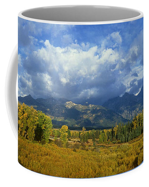 Dave Welling Coffee Mug featuring the photograph Panorama Fall Morning Blacktail Ponds Grand Tetons National Park by Dave Welling