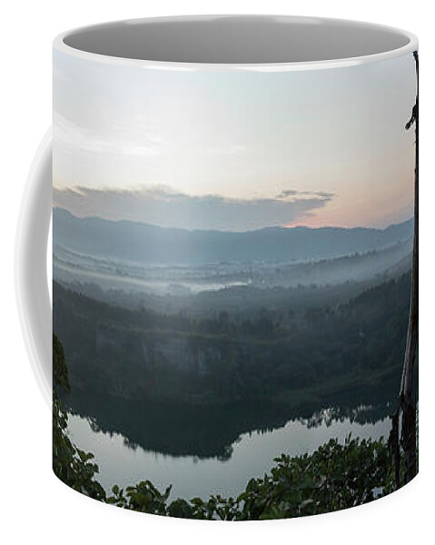 Africa Coffee Mug featuring the photograph Panorama of crater lake, Uganda, Africa by Karen Foley