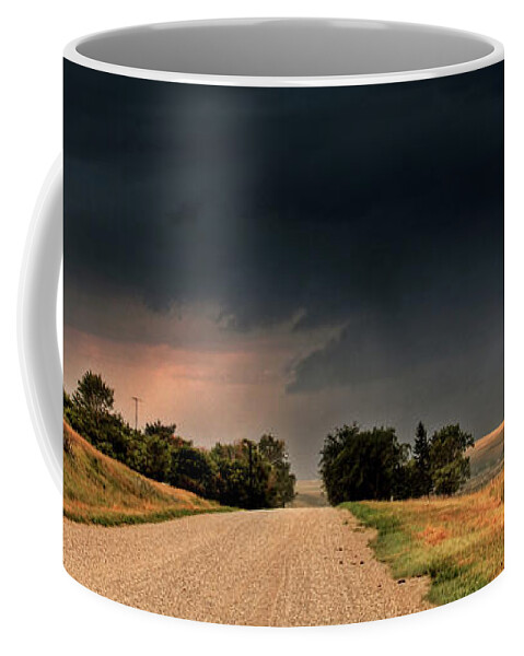  Coffee Mug featuring the digital art Panoramic Lightning Storm in the Prairie by Mark Duffy