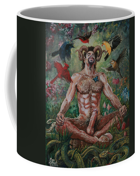 Pan Coffee Mug featuring the painting Pan's Awakening  by Marc DeBauch