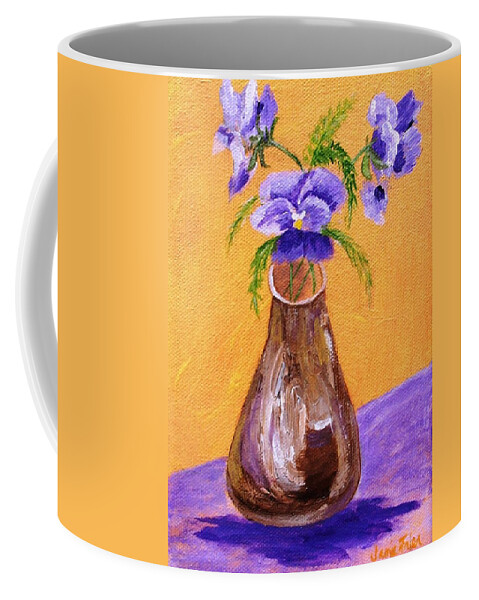 Pansy Coffee Mug featuring the painting Pansies in Brown Vase by Jamie Frier