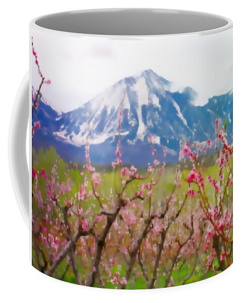 Peach Blossoms Coffee Mug featuring the photograph Paonia Peach Blossoms and Lamborn IV by Anastasia Savage Ealy