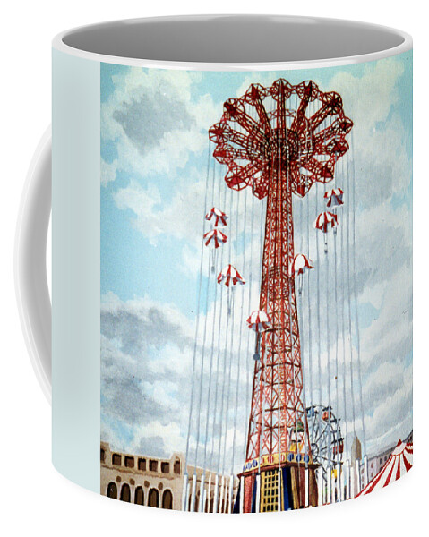 Parachute Jump Coffee Mug featuring the painting Parachute Jump in Coney Island New York by Bonnie Siracusa