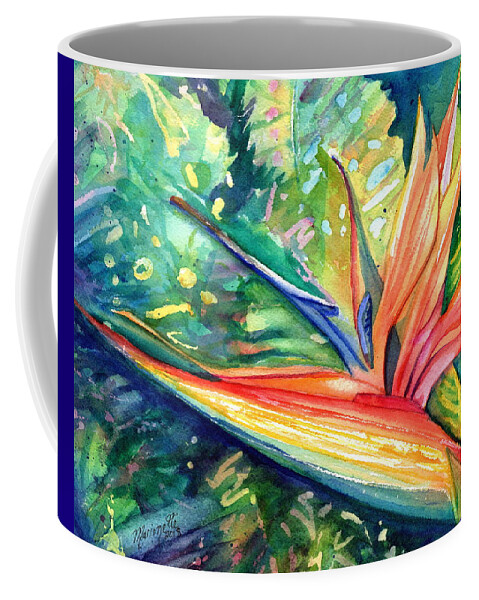 Bird Of Paradise Coffee Mug featuring the painting Paradise in Bloom by Marionette Taboniar