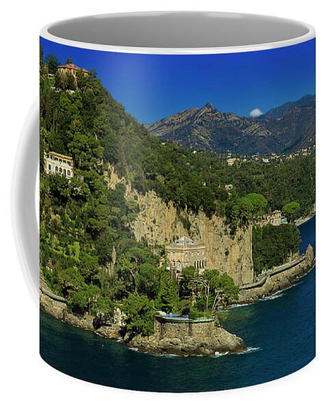 Costa Coffee Mug featuring the photograph PARAGGI BAY CASTLE AND LIGURIA MOUNTAINS Portofino Park BONOMI BERLUSCONI CASTLE by Enrico Pelos