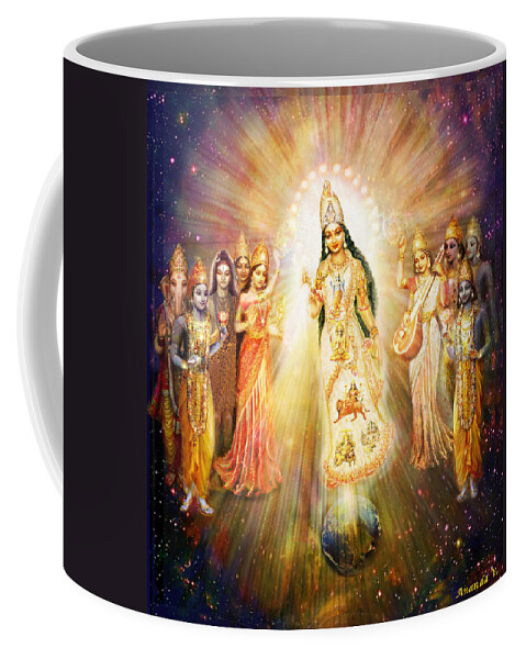 Goddess Coffee Mug featuring the mixed media Parashakti Devi/ The Great Mother Goddess in Space by Ananda Vdovic