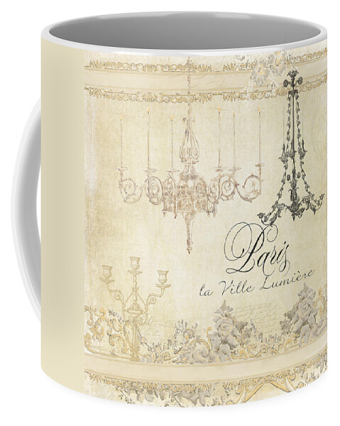 Parchment Coffee Mug featuring the painting Parchment Paris - City of Light Chandelier Candelabra Chalk by Audrey Jeanne Roberts