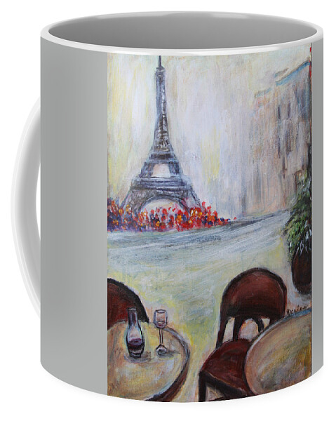 Eiffel Tower Coffee Mug featuring the painting Paris Cafe by Denice Palanuk Wilson