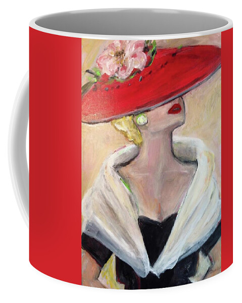 Red Hat Coffee Mug featuring the painting Paris Chic by Denice Palanuk Wilson