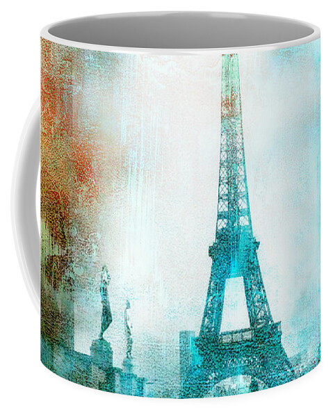 Paris Eiffel Tower Print Coffee Mug featuring the photograph Paris Eiffel Tower Aqua Impressionistic Abstract by Kathy Fornal