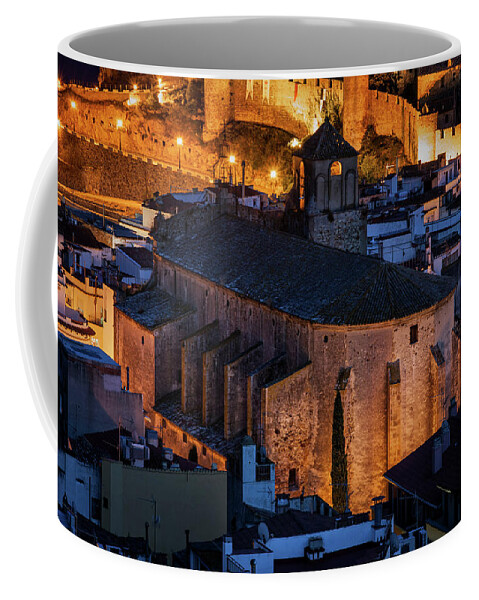 Tossa Coffee Mug featuring the photograph Parish Church of Saint Vincent in Tossa de Mar at Night by Artur Bogacki