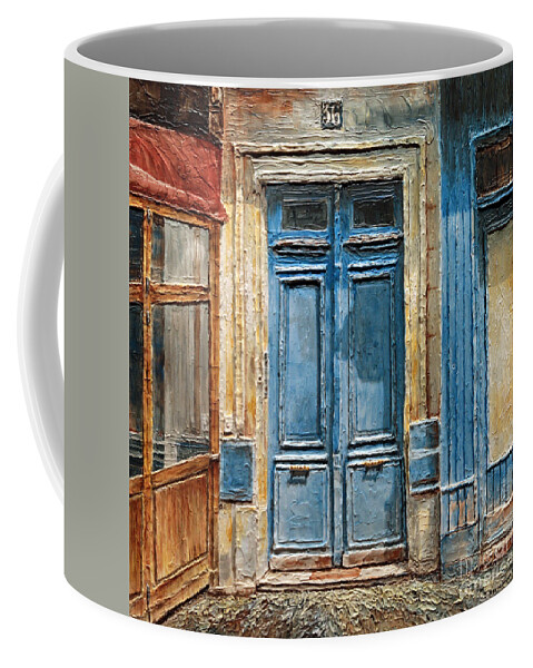 Parisian Doors Coffee Mug featuring the painting Parisian Door No.36 by Joey Agbayani