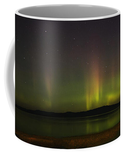 Aurora Borealis Coffee Mug featuring the photograph Parksville Bay Aurora by Randy Hall