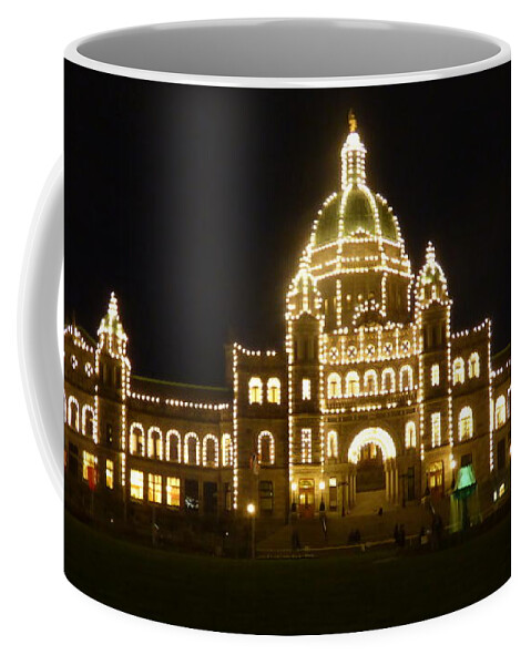 Victoria Coffee Mug featuring the photograph Parliament Building at Night - Victoria British Columbia by Charles Robinson